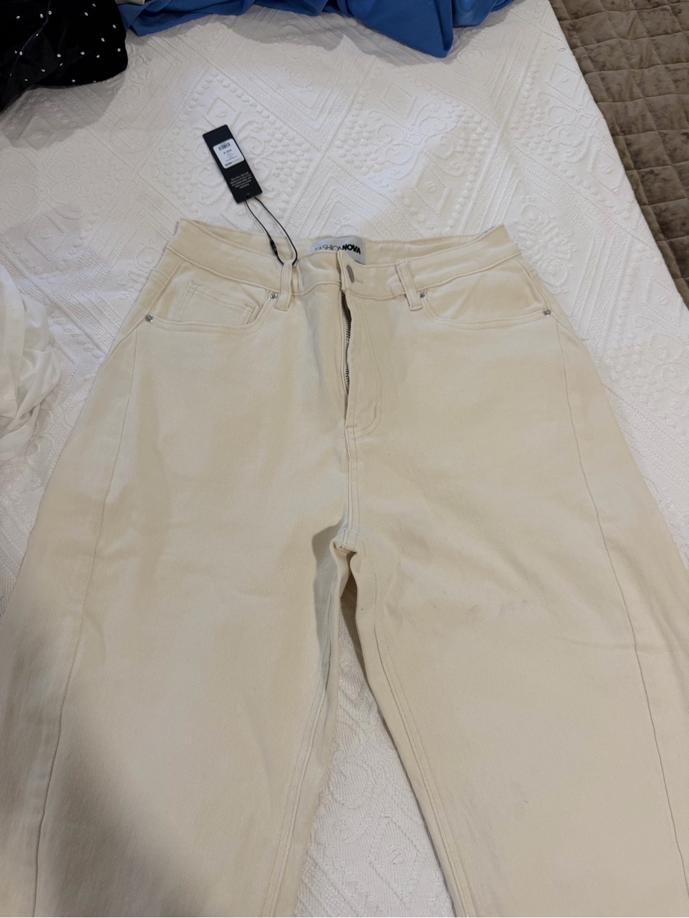 Fashion Nova High-Waist Cream Straight Jeans